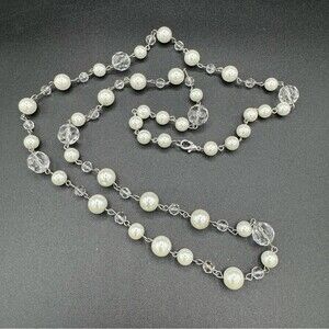 Retro Glass Bead and Crystal Necklace - Long Dainty Necklace